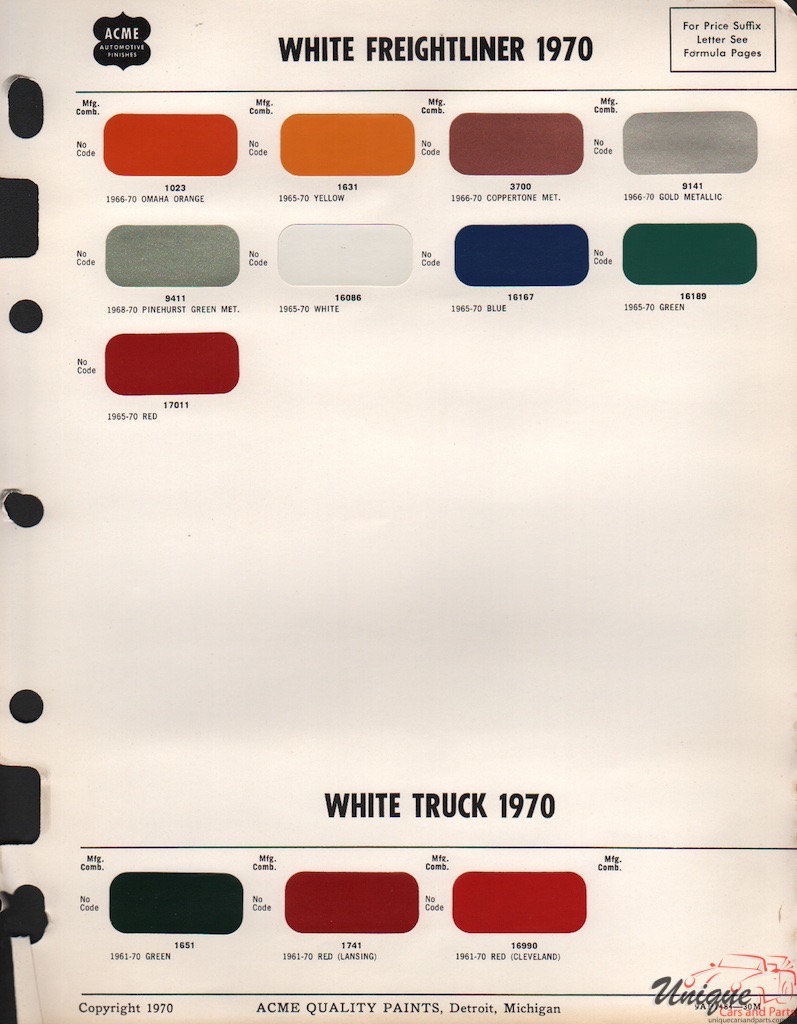 1970 White Trucks Paint Charts Acme